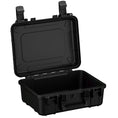 Load image into Gallery viewer, Black hard-shell protective case with open lid, secure latches, and molded interior.