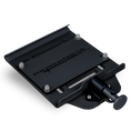 Load image into Gallery viewer, Black aluminum quick-release small mount with engraved logo and adjustable clamp mechanism.