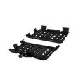 Load image into Gallery viewer, Black metal CR90 Pelican Crate mount with adjustable brackets and multiple mounting slots.