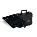 Load image into Gallery viewer, Black metal medium mount bracket with adjustable joints beside a rugged hard black carrying case with handle and latch.