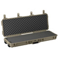 Load image into Gallery viewer, Tan hard rifle case with egg crate foam interior and secure latches open flat.