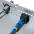 Load image into Gallery viewer, Aluminum Starlink Mini mount with connected black power adapter and blue ethernet cable.