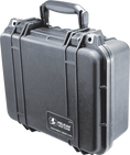 Load image into Gallery viewer, Black hard-shell protective case with handle and secure latches, Pelican Protector 1400 model.