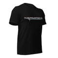 Load image into Gallery viewer, Black short-sleeve t-shirt with white glitch-style text reading "THE MOUNTING CO." across the chest.