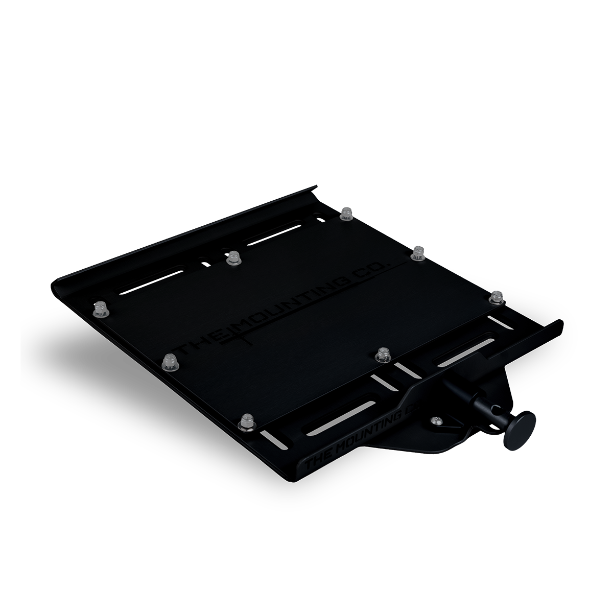 Black large mounting plate with multiple silver attachment points and a handle, designed for Pelican Air 1555 case.