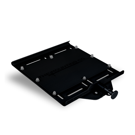 Black large mounting plate with multiple silver attachment points and a handle, designed for Pelican Air 1555 case.