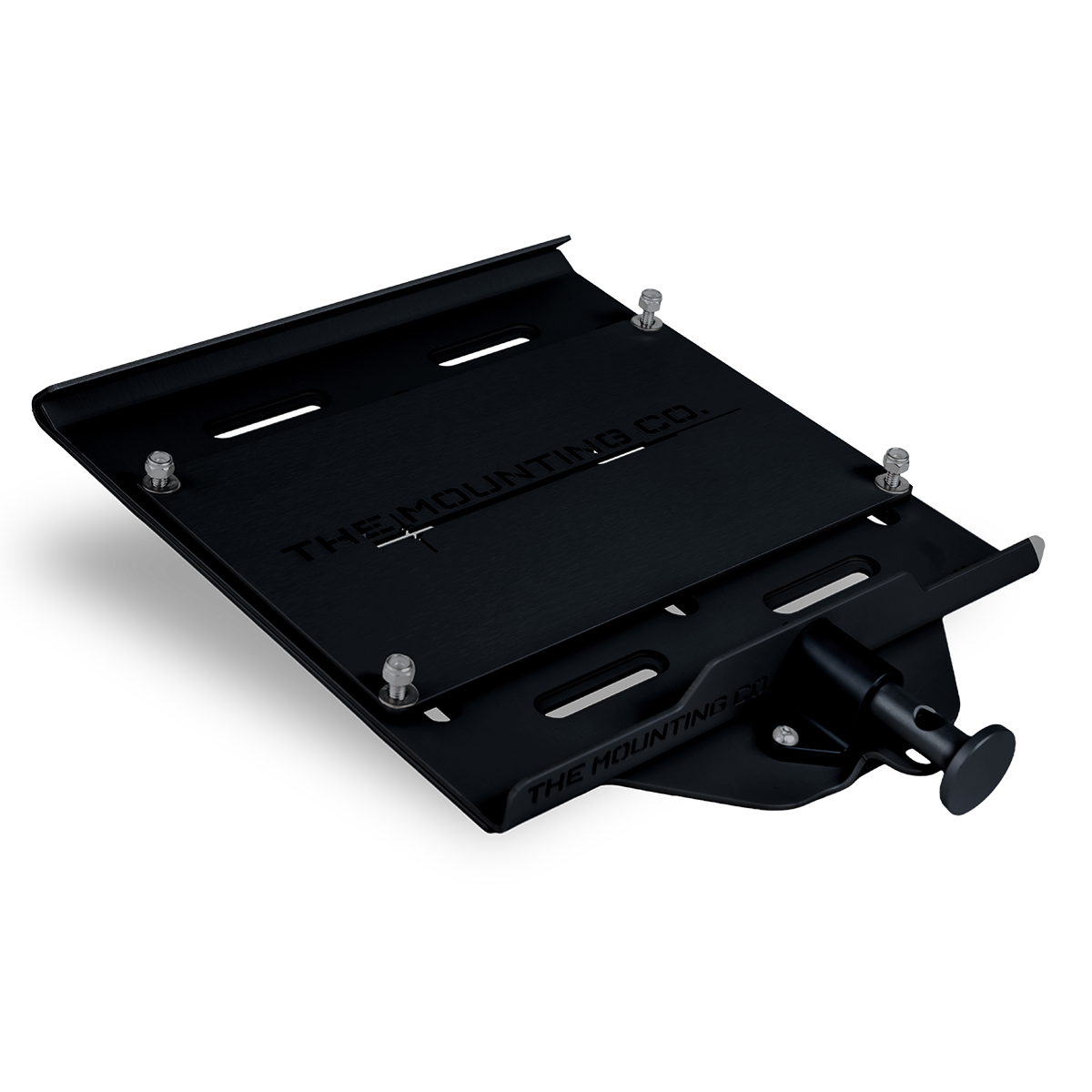 Black metal mounting plate with adjustable clamps and silver screws, designed for Pelican Protector 1450 case.