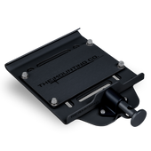 Black aluminum quick-release small mount with engraved logo and adjustable clamp mechanism.