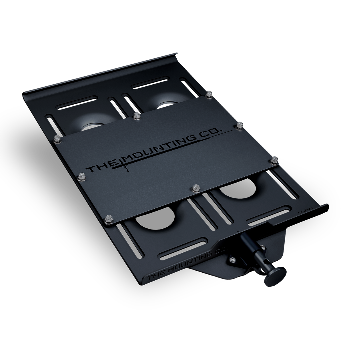 Black aluminum XXXL Mount with quick-release mechanism and The Mounting Co. logo, designed for heavy-duty gear attachment.