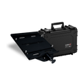 Load image into Gallery viewer, Black hard protective case with handle and a mounted adjustable black metal platform with bolts and knob.
