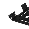 Load image into Gallery viewer, Black metal mount bracket with dual bolt holes and raised side tab, part of a crate mounting system.
