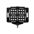 Load image into Gallery viewer, Black rectangular mounting plate with multiple square and circular cutouts, featuring a central adjustable clamp at the.
