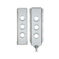 Load image into Gallery viewer, Silver metal jack mount plates with three circular holes, one with attached locking pin on the bottom right side.
