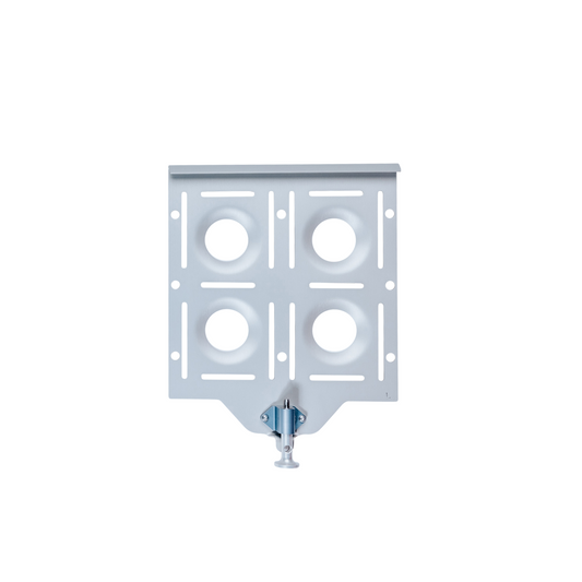 Silver aluminum large base plate with four circular cutouts and a central locking knob.