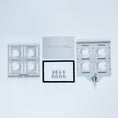 Load image into Gallery viewer, Large silver aluminum mounting plates with circular cutouts, included screws, and a small blue quick-release component on a.
