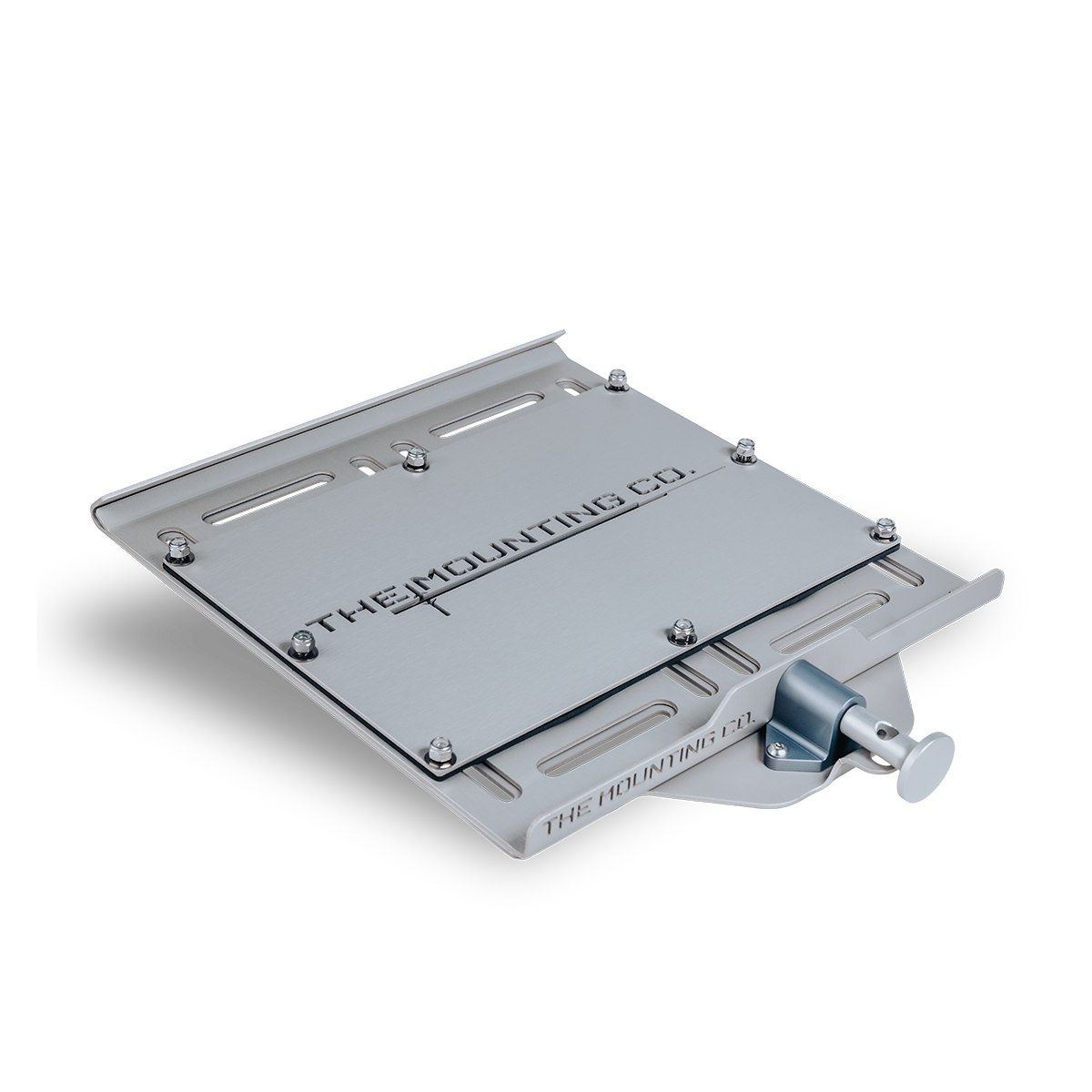 Silver metal large mount plate with adjustable clamp and engraved "The Mofilm Co" logo.