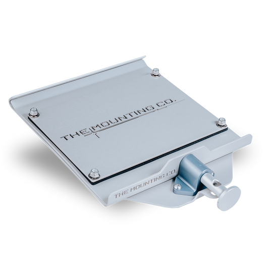 Silver metal medium mount plate with screws and adjustable locking knob.