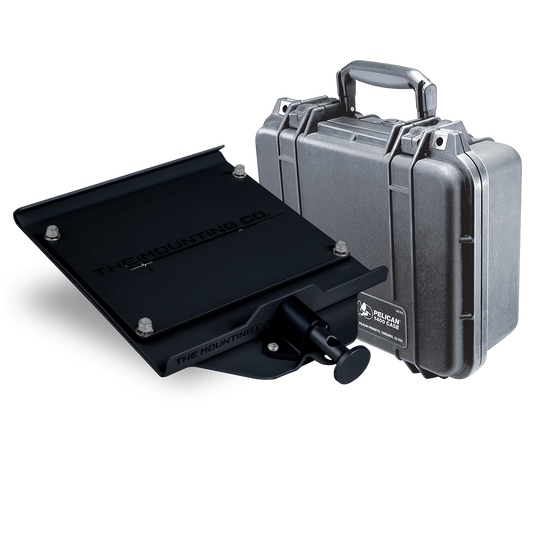 Medium gray Pelican Protector 1400 case with black heavy-duty mounting bracket bundle.