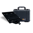 Load image into Gallery viewer, Black Pelican Protector 1450 hard case with hinged handle and molded latches, shown closed and open with mounting plate.
