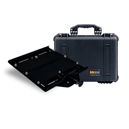 Black hard shell Pelican Protector 1520 case with large mount bundle accessories.