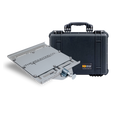 Load image into Gallery viewer, Black hard Pelican Protector 1520 case with large silver metal mounting plate and clamp bundle.
