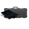 Load image into Gallery viewer, Black heavy-duty XL mount bracket with Pelican Protector 1700 long case in black behind it.
