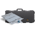 Load image into Gallery viewer, Black hard-shell Pelican Protector 1700 case with XL silver mounting plate and locking mechanism.
