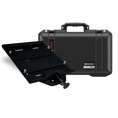 Load image into Gallery viewer, Black hard Pelican Air 1525 case with a black metal medium mount attached, featuring multiple slots and a tightening knob.
