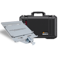 Load image into Gallery viewer, Black Pelican Air 1525 protective case with gray adjustable mounting bracket accessory.

