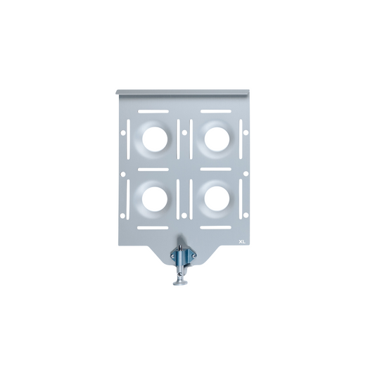 Silver aluminum XL base plate with multiple mounting slots and a quick-release clamp at the bottom.
