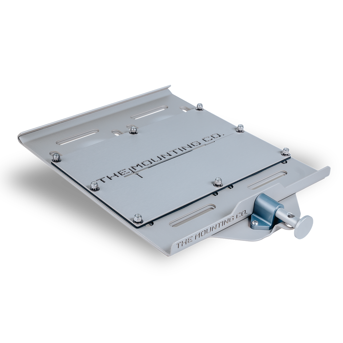 Silver metal XL Mount with bolts and adjustable clamp mechanism.