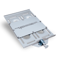 Load image into Gallery viewer, Silver aluminum XXXL Mount plate with adjustable slots and quick-release clamp on white background.
