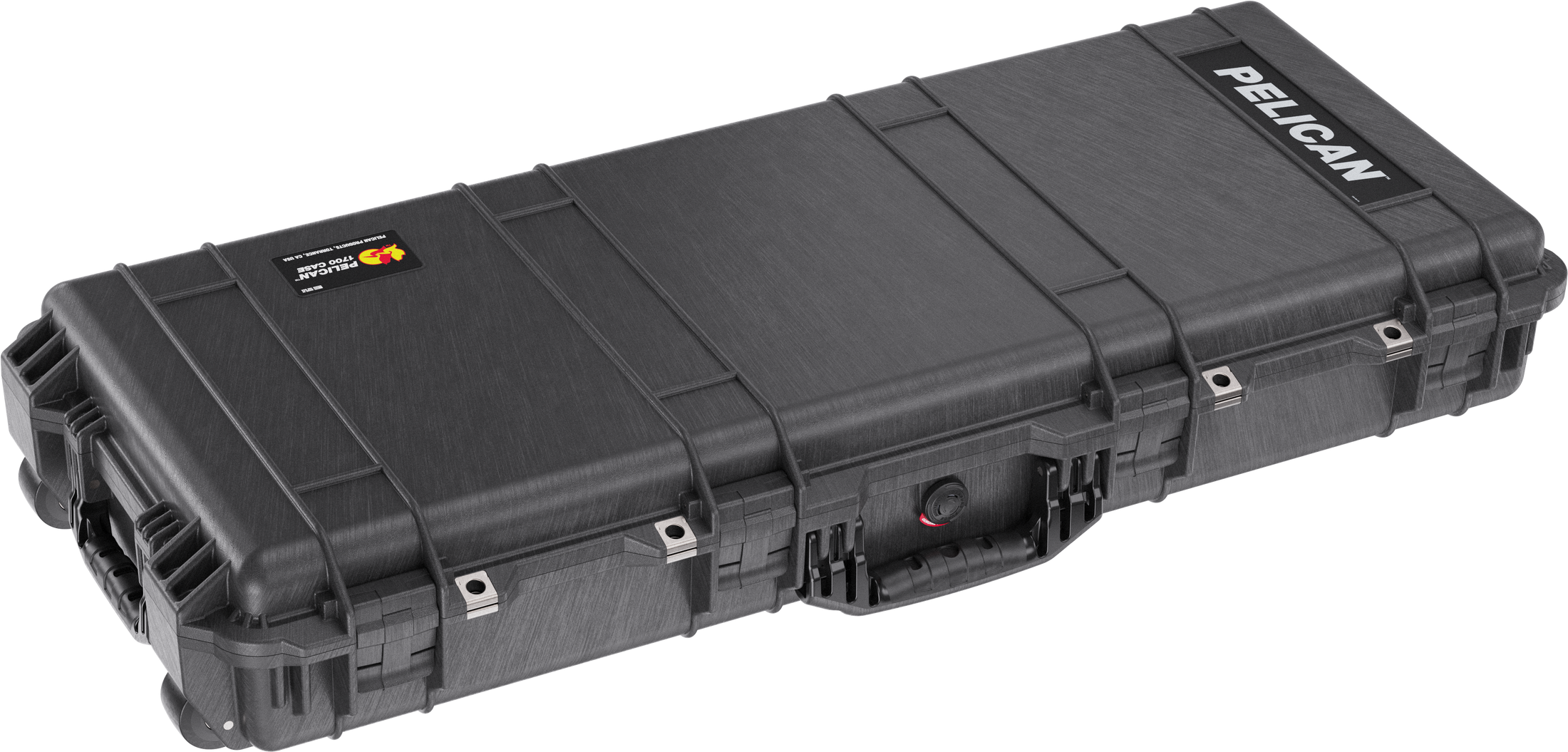 Black XL Pelican Protector 1700 long hard case with reinforced corners and metal latches.
