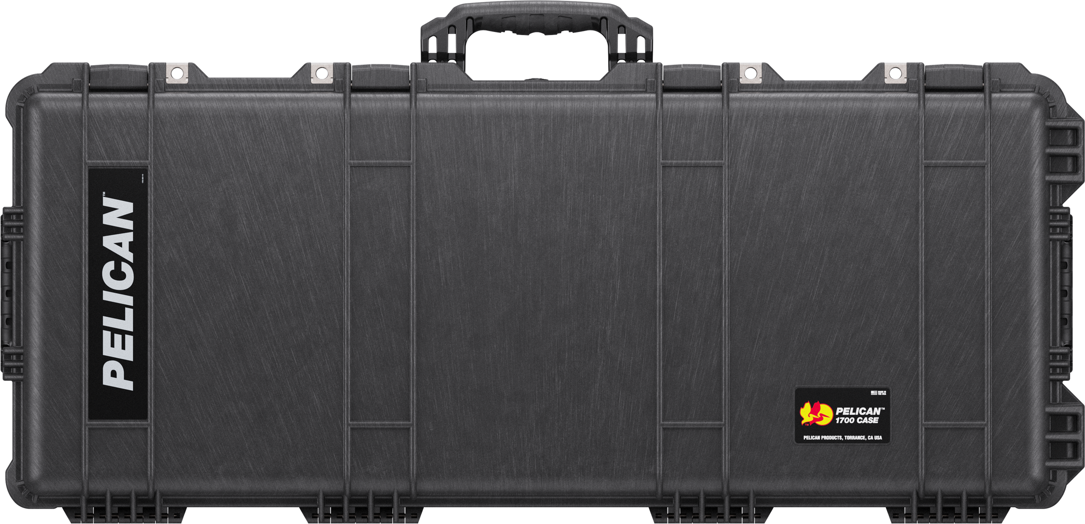 Black Pelican Protector 1700 XL long hard case with carry handle and latches.