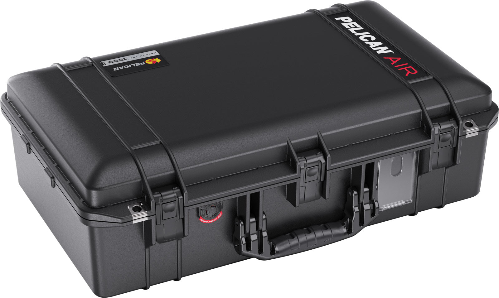 Large black Pelican Air 1555 hard case with secure latches and top handle.