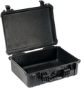 Load image into Gallery viewer, Black large rugged protective case with open lid, reinforced corners, and secure latches.
