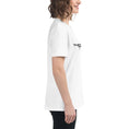 Load image into Gallery viewer, White relaxed fit women's t-shirt with short sleeves, crew neck, and black text logo on front.
