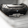 Load image into Gallery viewer, Black rugged XL Mount bag with secure gray quick-release mounting bracket on gray fabric surface.
